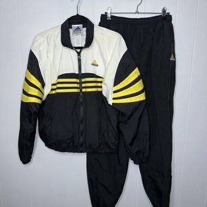 Adidas Men’s VINTAGE Track Suit Black Yellow Jacket Pants Size M